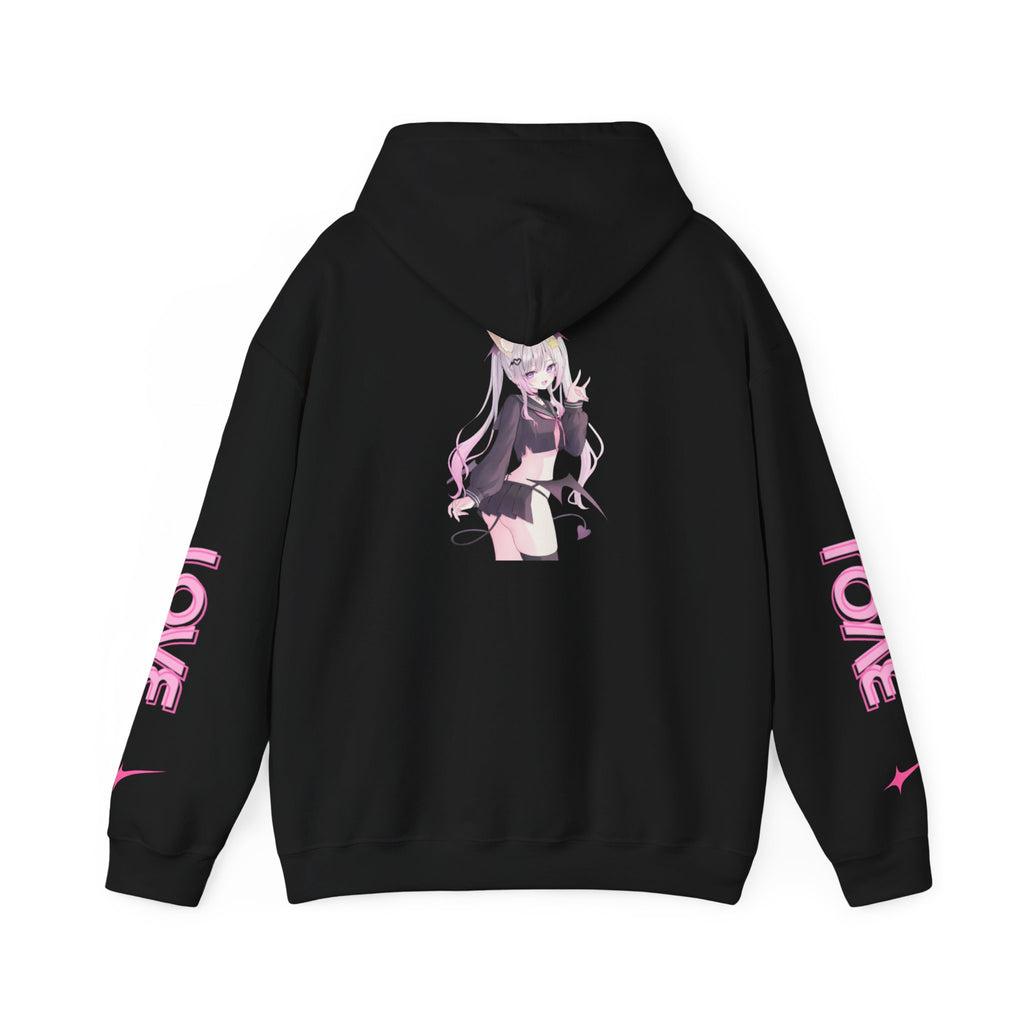 Sweat à capuche pour Femme rose « LOVE » style anime girl