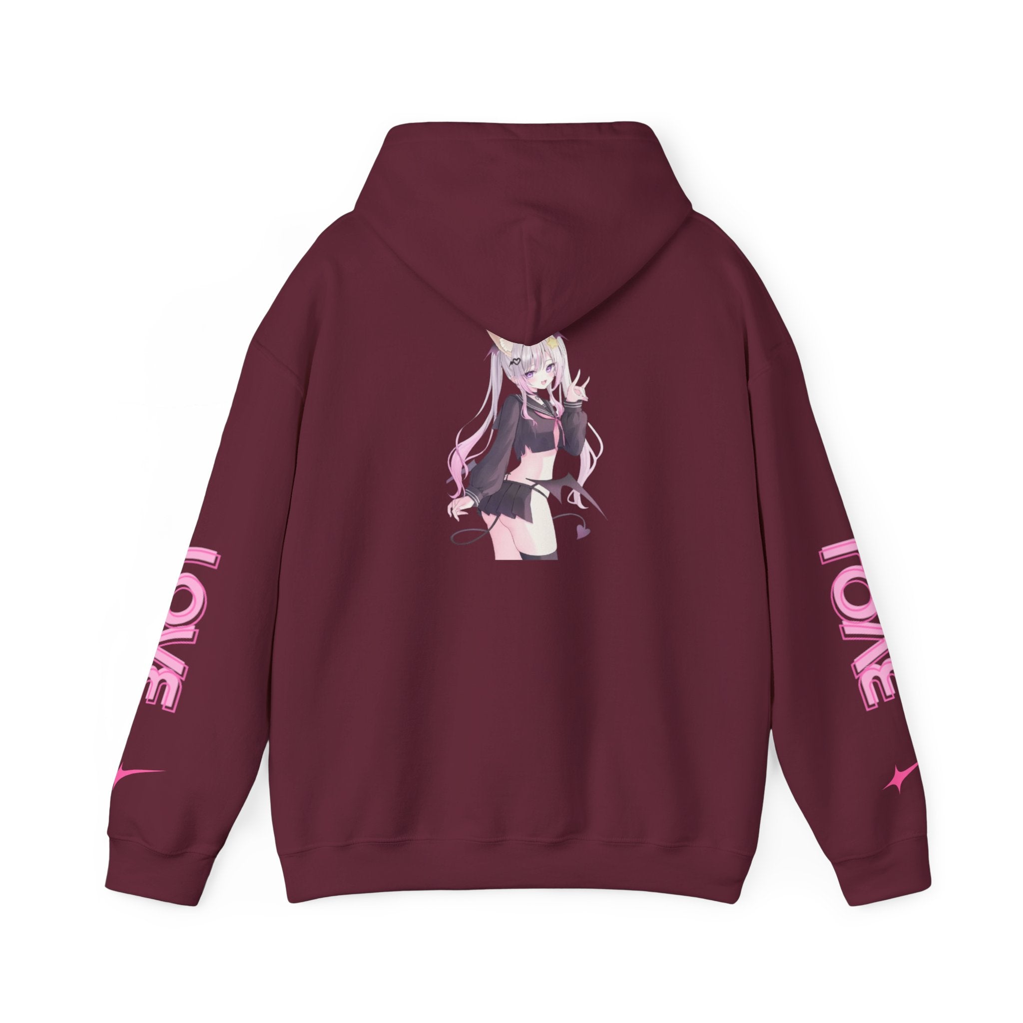 Sweat à capuche pour Femme rose « LOVE » style anime girl