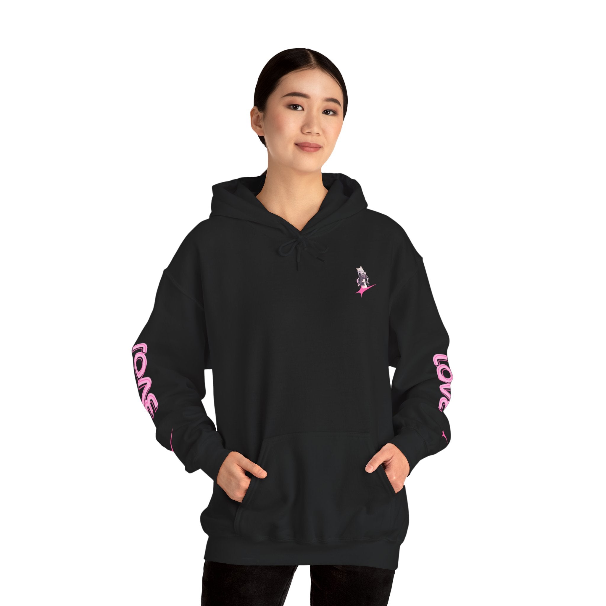Sweat à capuche pour Femme rose « LOVE » style anime girl