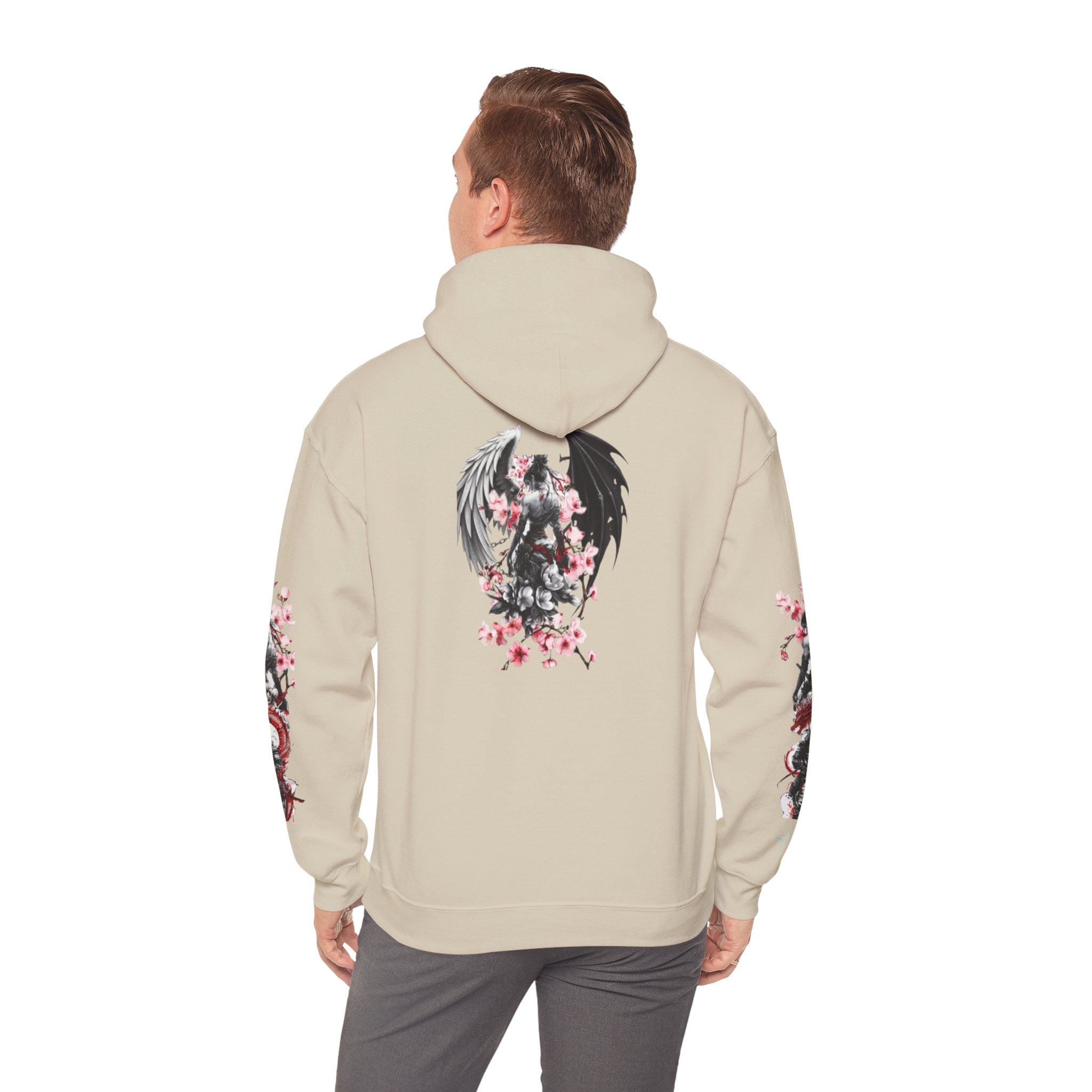 Sweat à capuche Unisexe - Crâne Ange et Démon — Sweat-shirt à motif Fleurs de Cerisier Gothiques